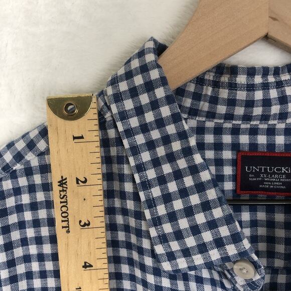 UNTUCKIT 100% Linen Shirt Men's XXL Blue Gingham Check Short Sleeve Button Up EC - Picture 6 of 10